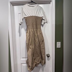 Maeve by Anthropologie Cream and Tan Midi Dress
